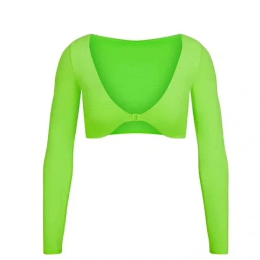 NWT SKIMS SIGNATURE SWIM LONG SLEEVE SHRUG TOP 3x NEON GREEN